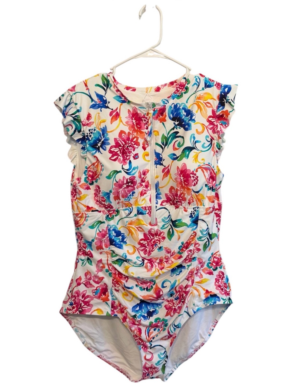 Anne Cole White Floral Zip-Front One-Piece
